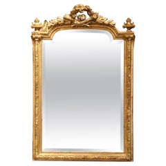 Mid-19th Century French Louis XVI Carved Giltwood Wall Mirror with Beveled Glass