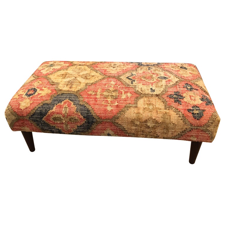 Kilim Upholstered Rectangular Bench Coffee Table For Sale at 1stDibs
