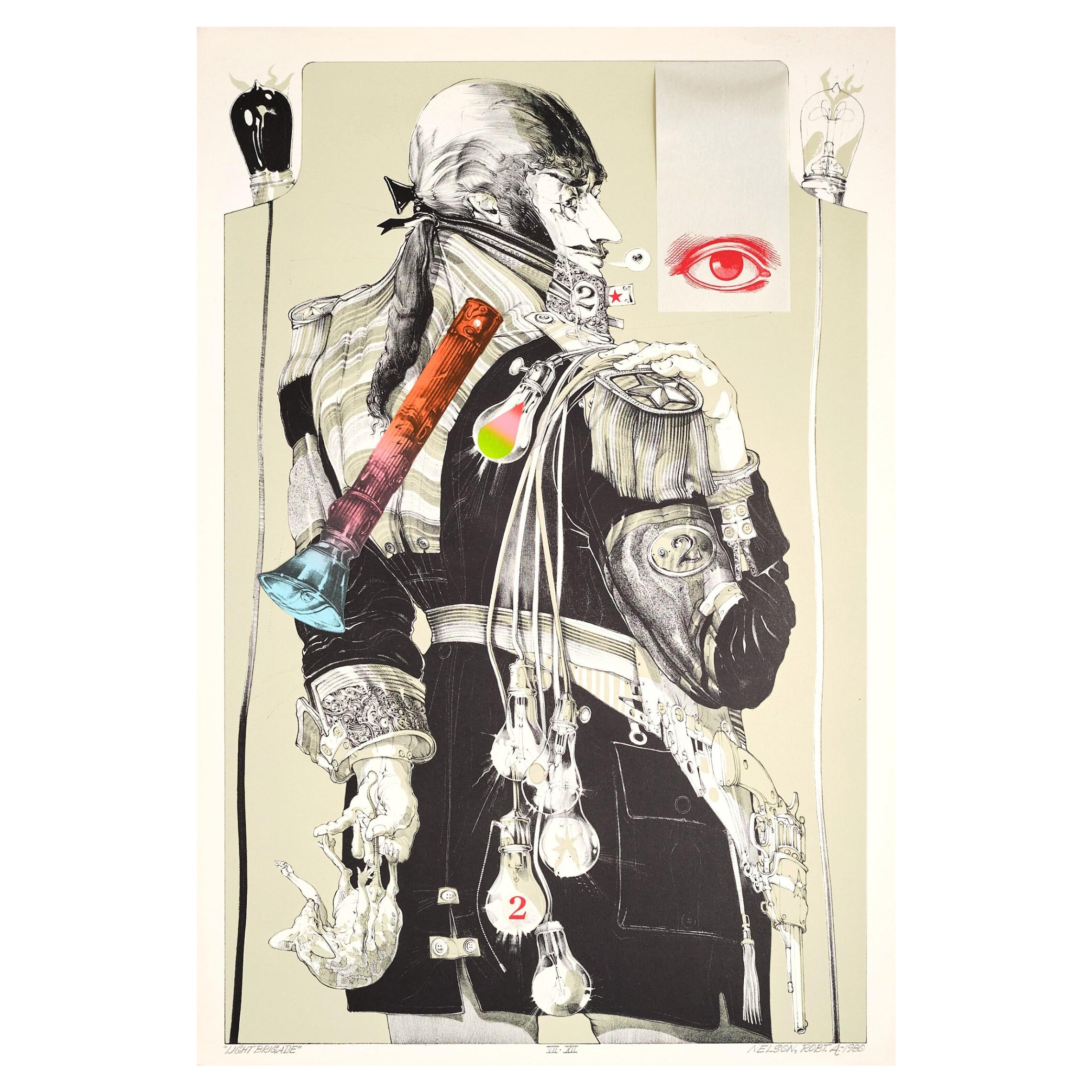 A Surrealist Collage / Lithograph Titled 'Light Brigade' by Robert A. Nelson For Sale