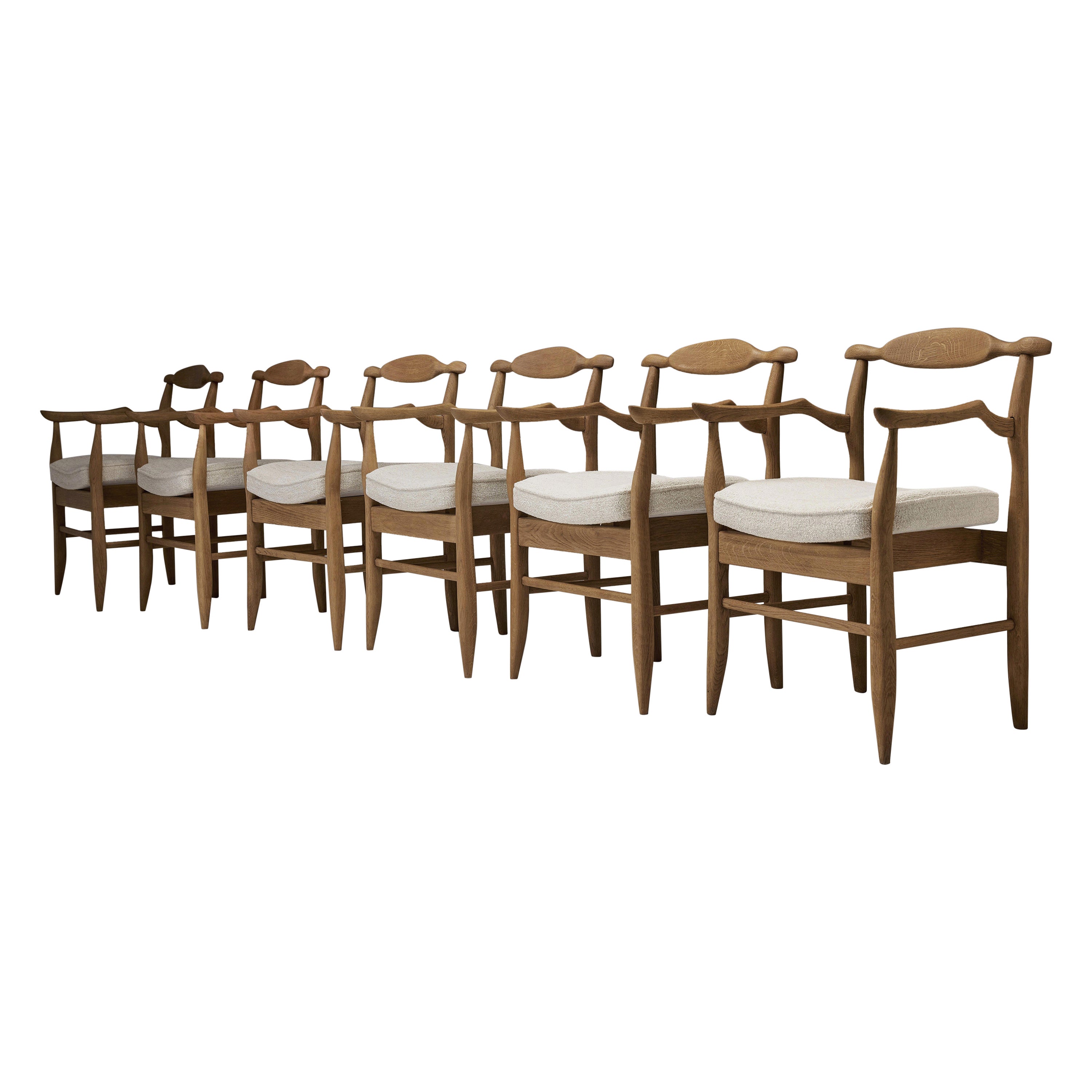 Set of Six “Fumay” Dining Armchairs by Guillerme et Chambron, France, 1960s