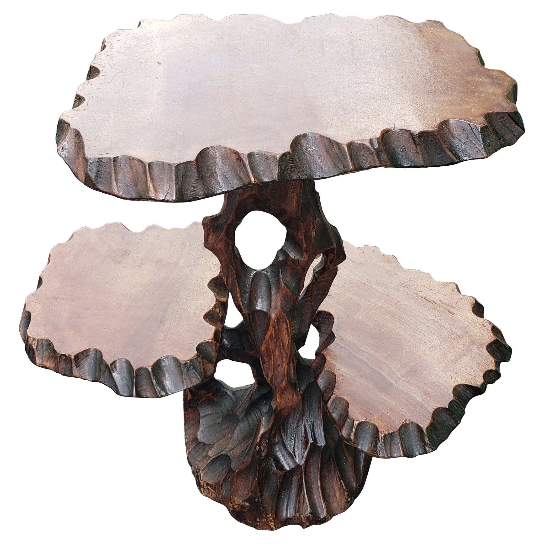 Vintage Three-Tier Tree Form Hardwood Table