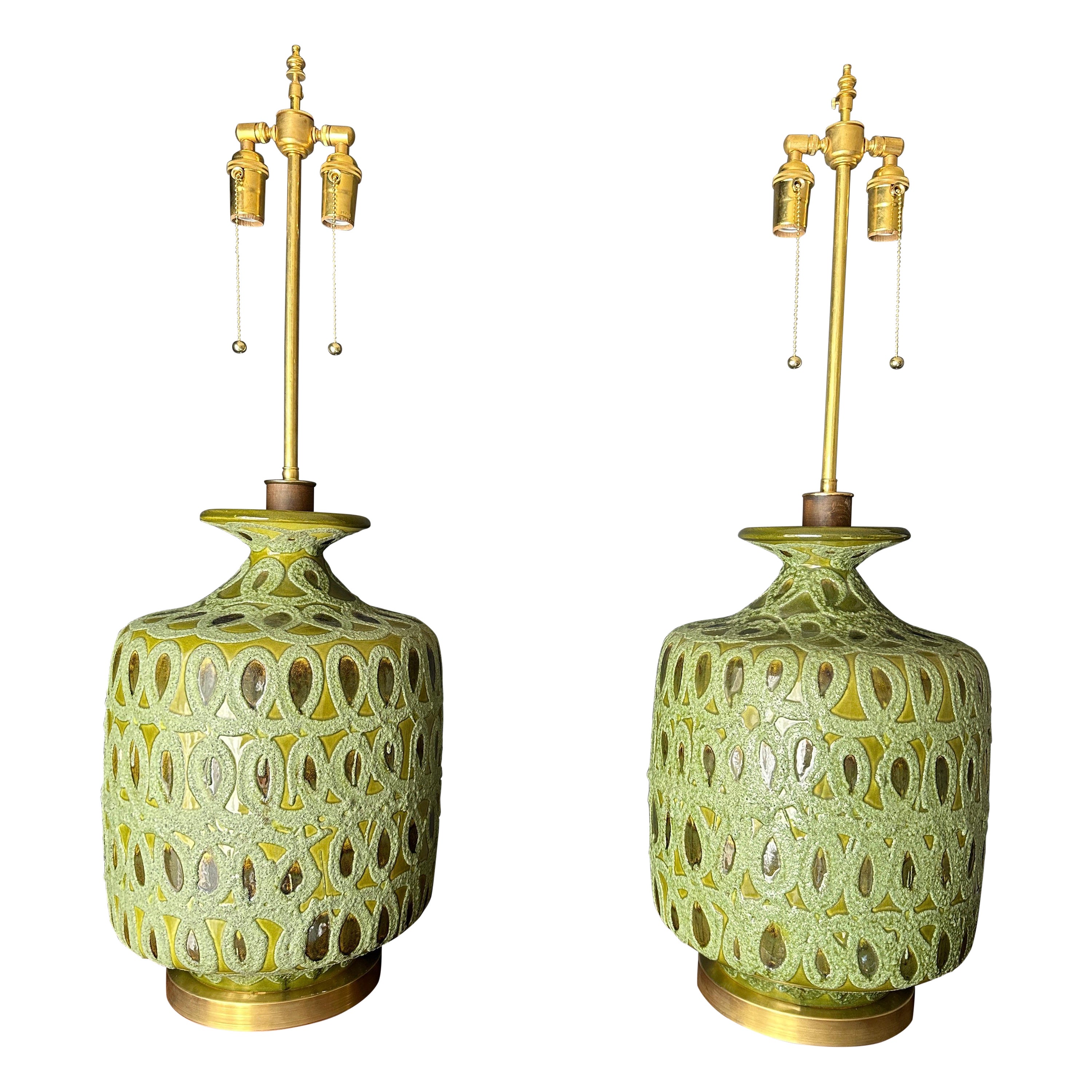 Pair of Green Glazed Ceramic Lamps