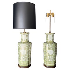 Pair of Green Japanese Porcelain Lamps 