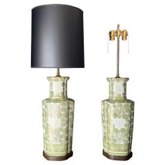 Pair of Green Japanese Porcelain Lamps