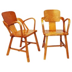Great Norwegian Pair of Birch Arm Chairs by Per Aaslid, 1950s