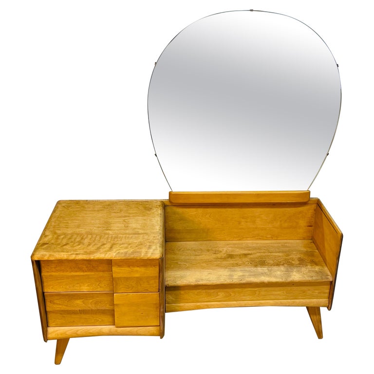 Coiffeuse vintage datant des années 50 Vintage/Classique/Classique Doré/Naturel Bois/Laiton/Verre/Bois - Vendu