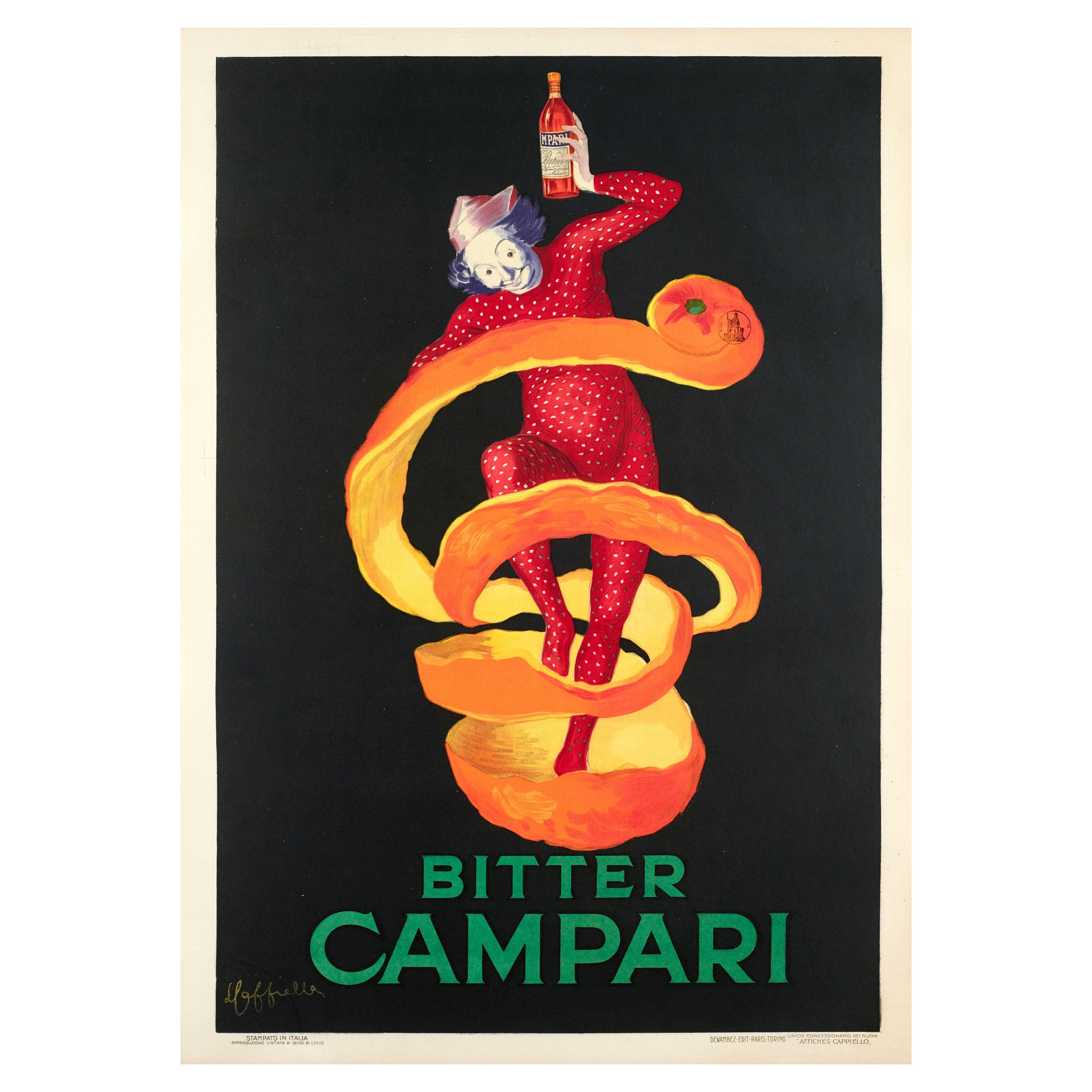 Originales Vintage-Alcoholplakat von Leonetto Cappiello, Bitter Campari, Clown, 1921