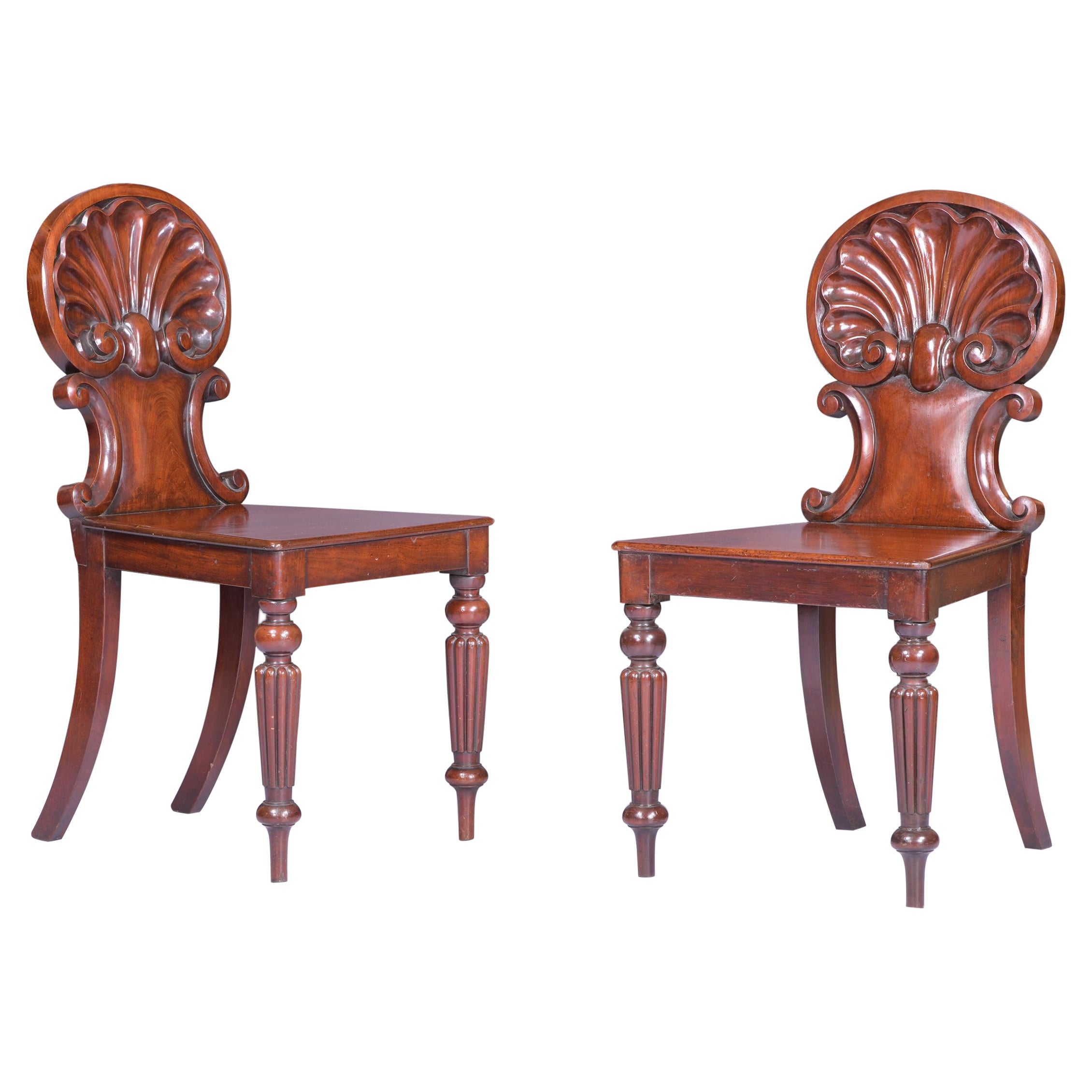 Early Pair of 19th Century English Regency Hall Chairs Attributed to Gillows For Sale