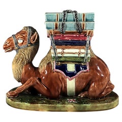 French St. Amand Majolica Camel-Form Lidded Box