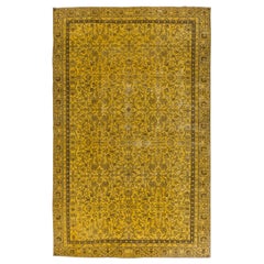 Modern Handmade Area Rug in Yellow, Floral Patterned Turkish Carpet