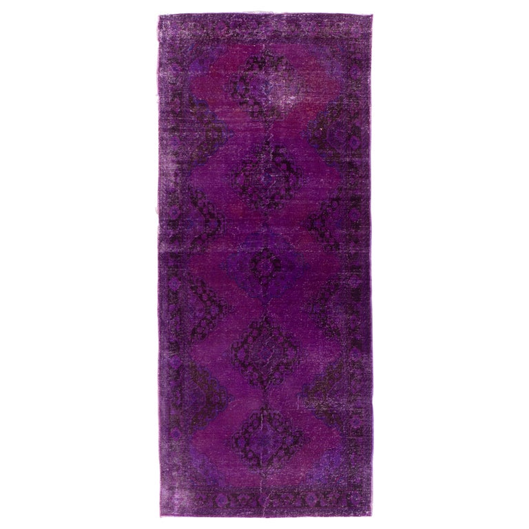 Vintage Handmade Turkish Distressed Runner Rug in Purple for Hallway For Sale at 1stDibs