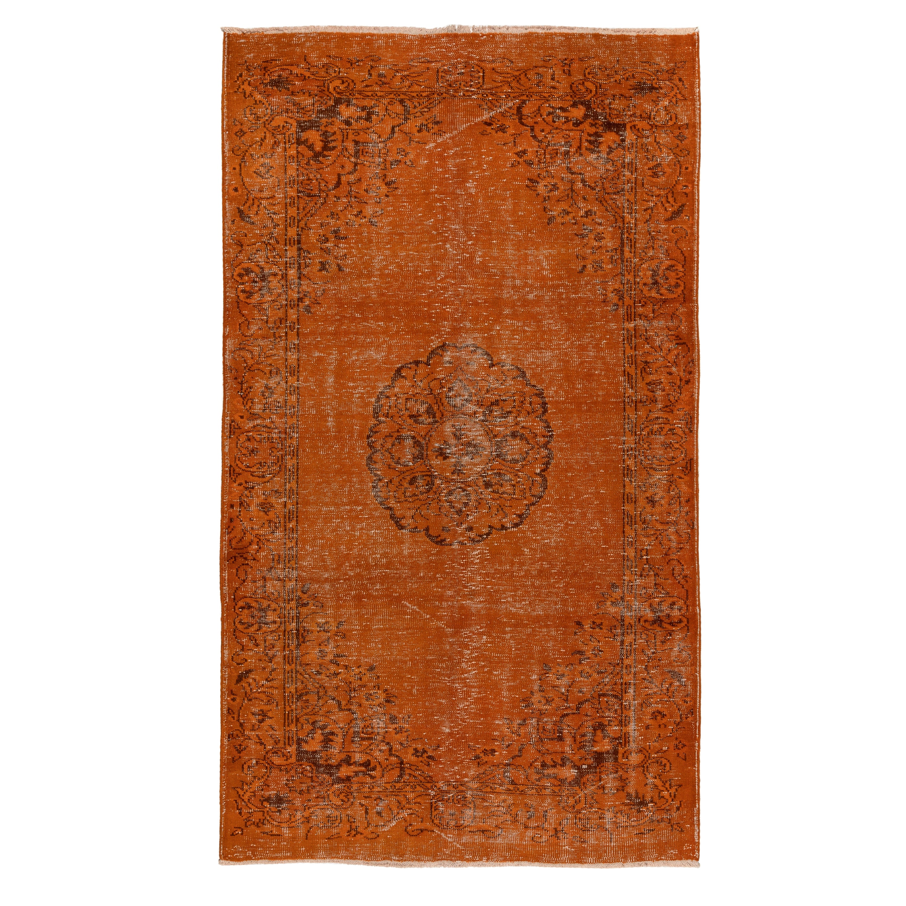 5.6x9.3 Ft Handgefertigter türkischer Vintage-Teppich in Orange, moderner Art déco-Teppich