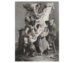 Original Antique Print After Rubens, Jesus Christ Descent From The Cross, 1846