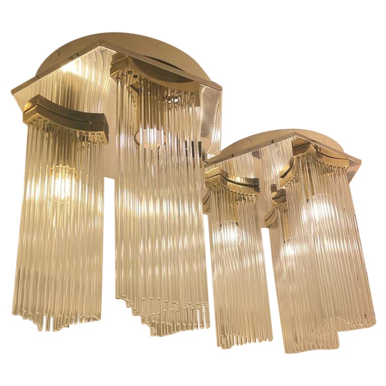 Sophisticated 1960 Pair of Italian Flush Mount Chandeliers For Sale