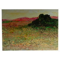 Peinture à l'acrylique - Paysage abstrait de la forêt signée Harry Hilson, années 1980 