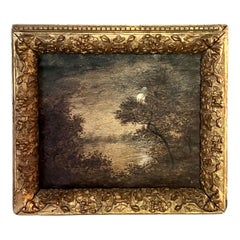 Ralph Albert Blakelock Pittura ad olio originale  Paesaggio serale con luna
