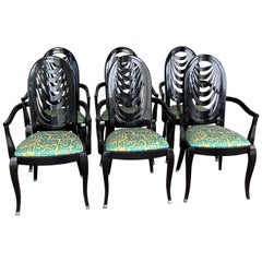 Vintage Pietro Constantini for Ello Black Lacquered Arm Chairs, Set of 6