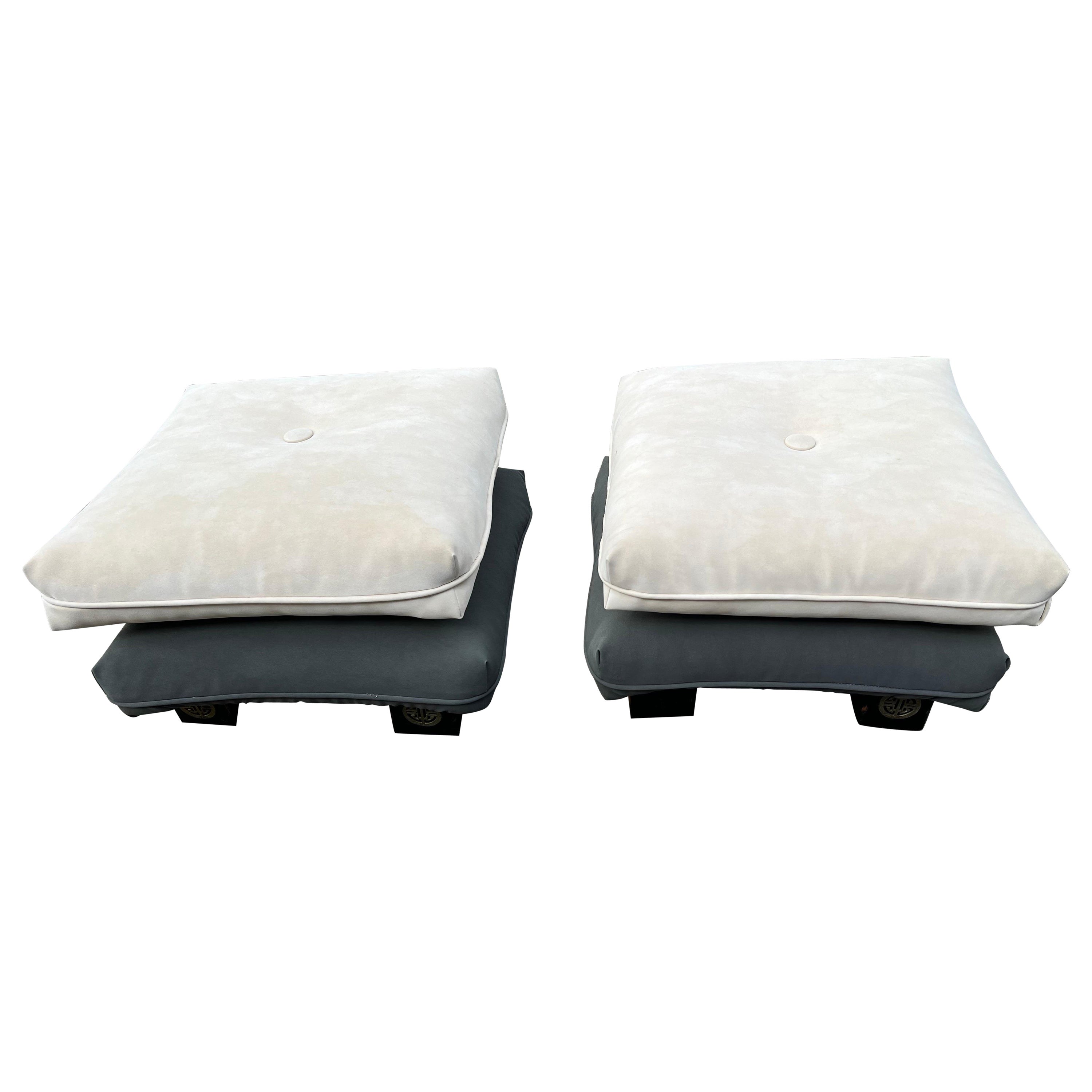 1980 Swivel Two Toned Ottomans, a Pair  For Sale