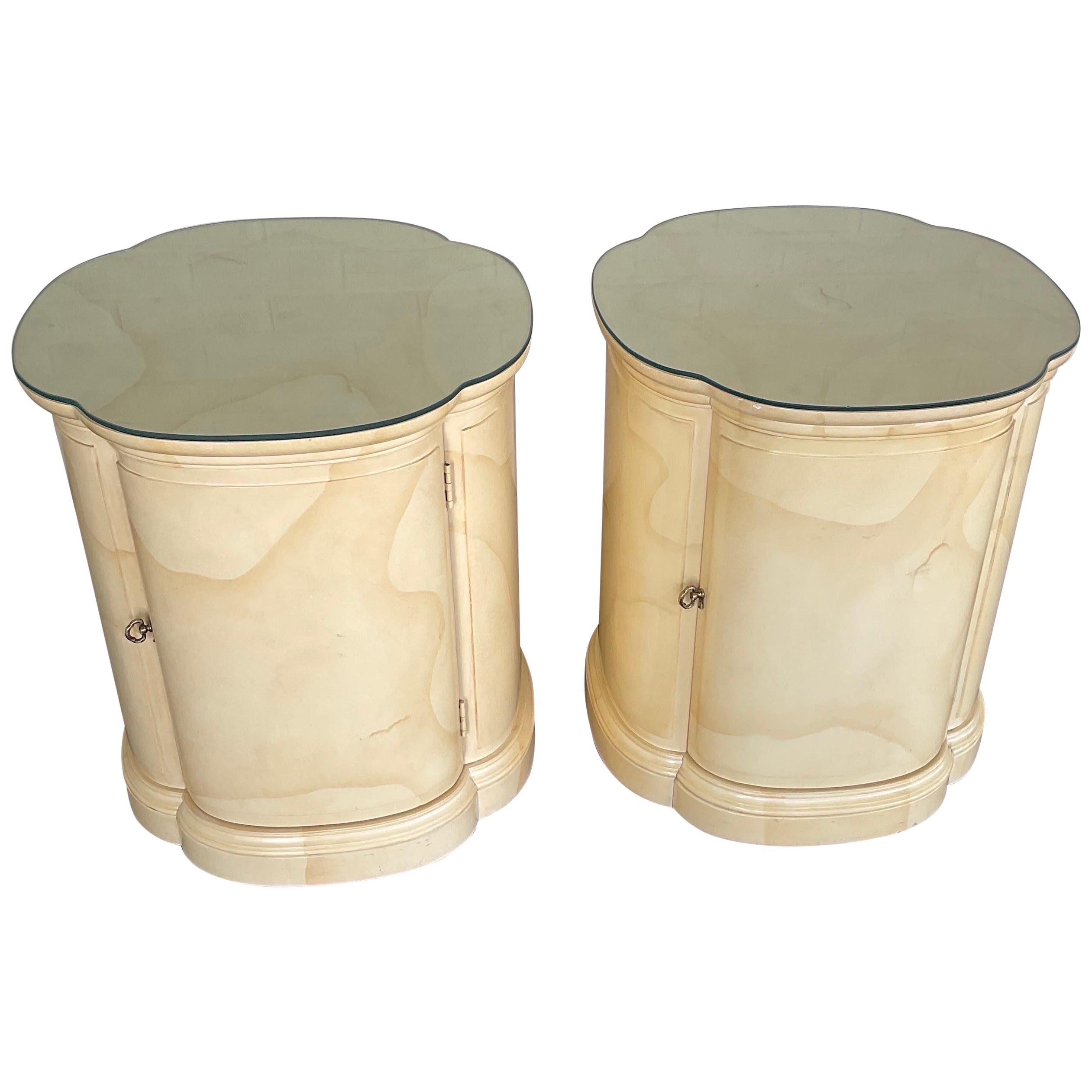 1980s Vintage Henredon Faux Goatskin Side Tables, a Pair For Sale