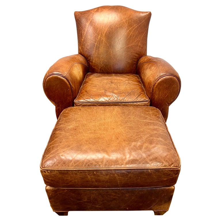 Fauteuil Club Vintage En Cuir Marron – Style Industriel – 80cm