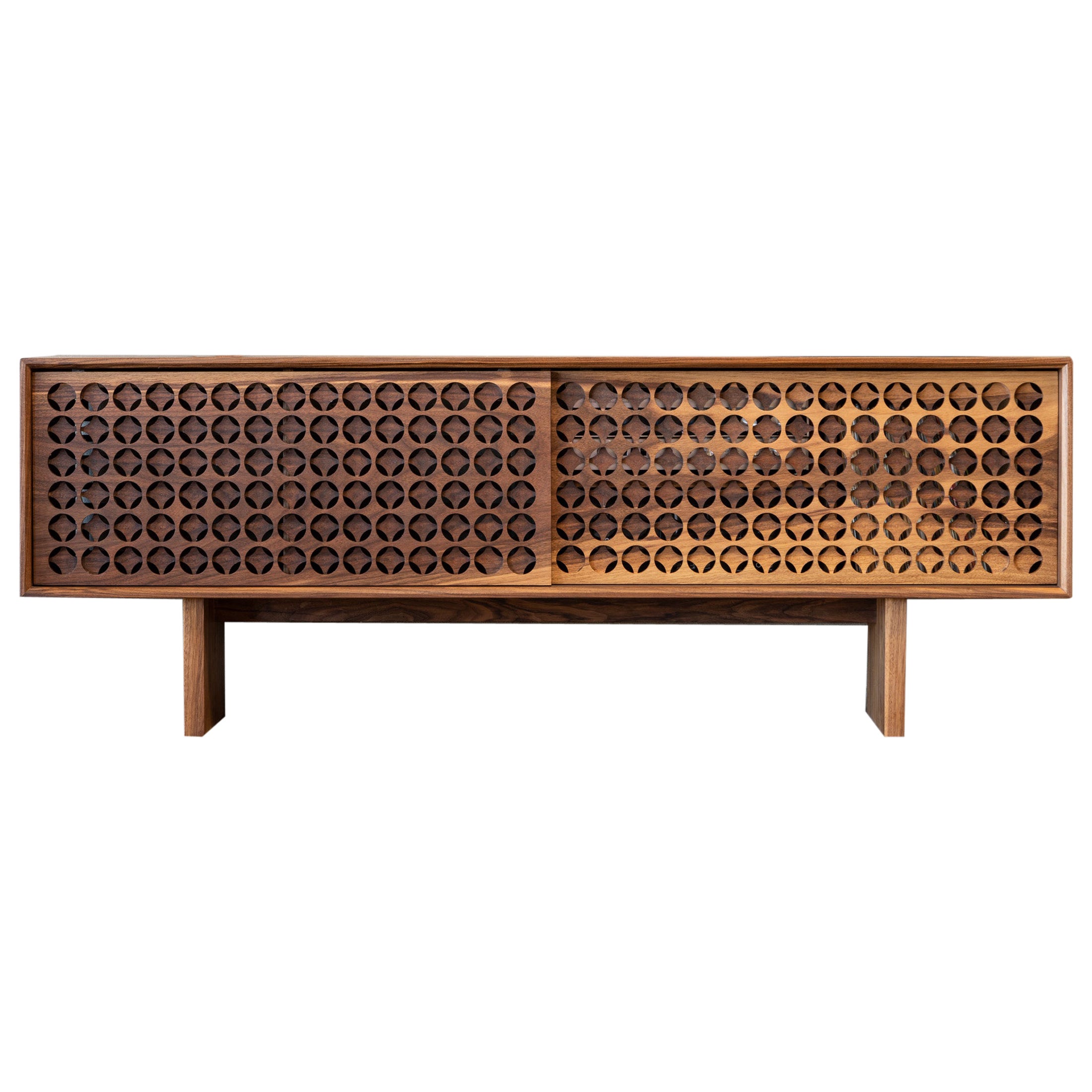Mid-Century Modern Inspired "Victoria" Credenza, Boho Stereo Cabinet in Walnut  For Sale