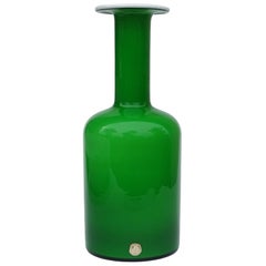 Otto Brauer Kastrup Holmegaard 1960s Danish Modern Green White Vase with Label