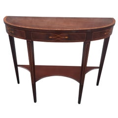 1930s Federal Two-Tier Mahogany and Satinwood Inlaid Demilune Console Table