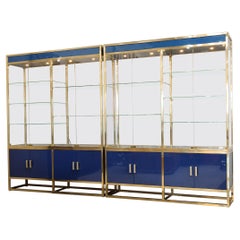 Monumental Custom Brass and Lacquered Wood Display Cabinets
