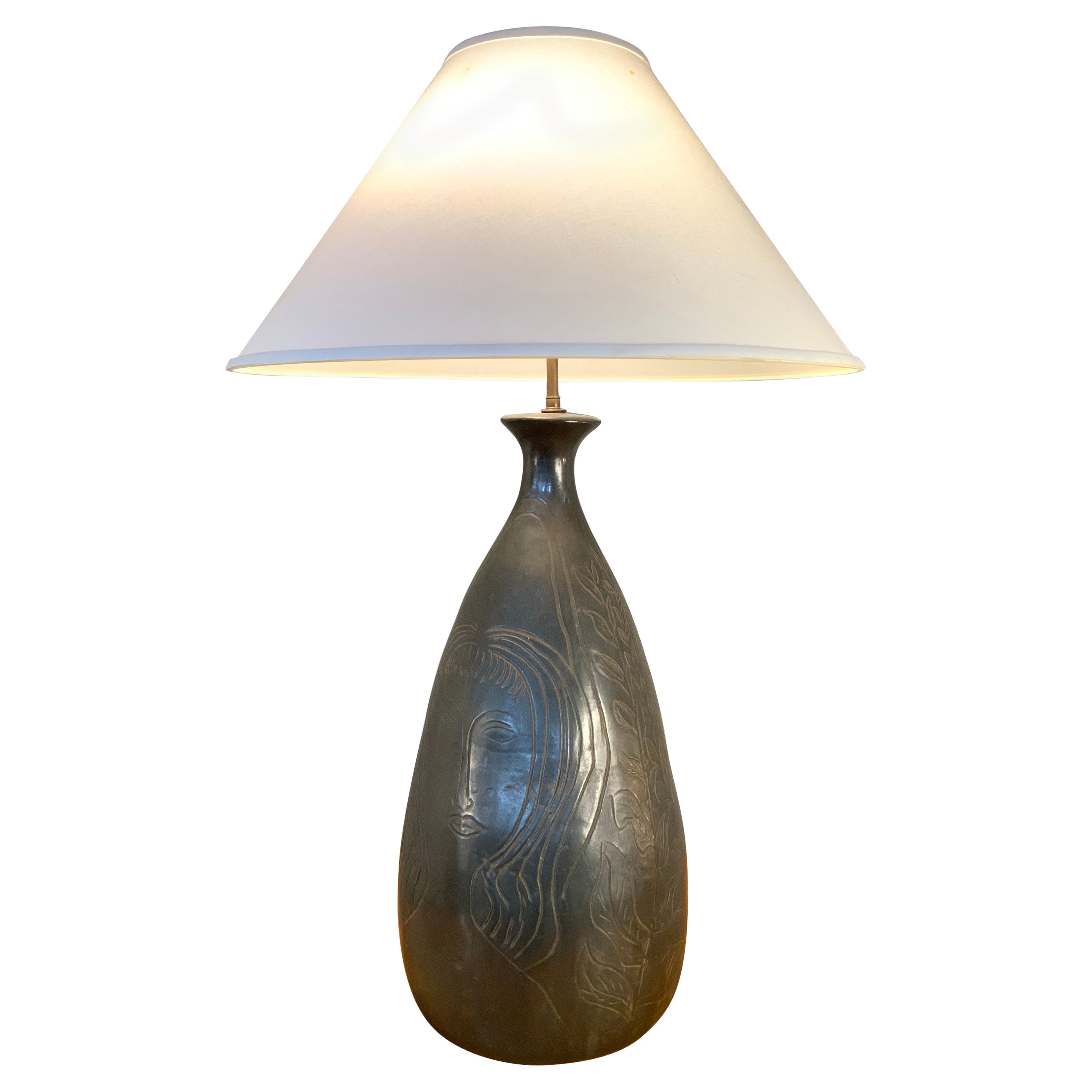 Large 1950s Artist Made Glazed Ceramic Lamp