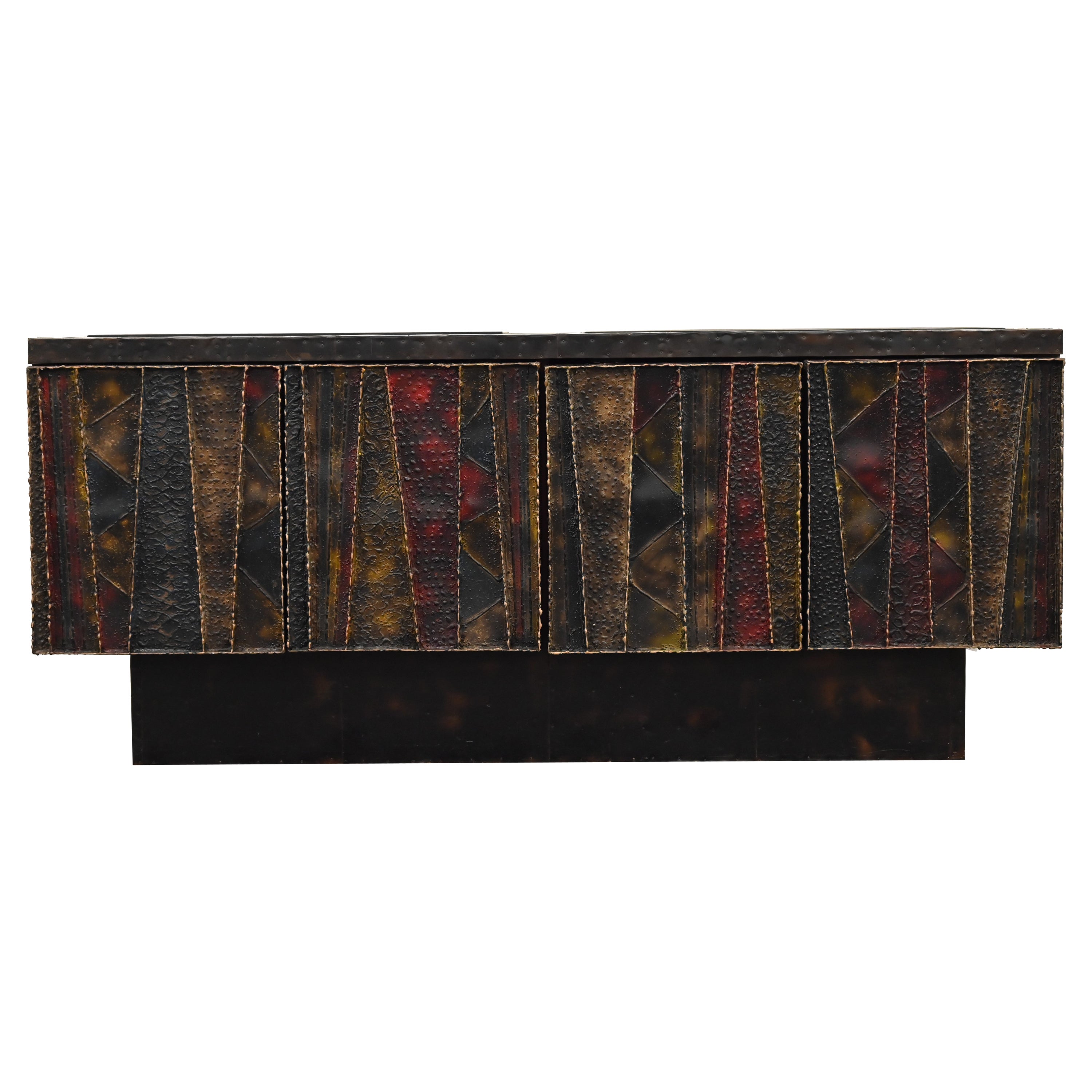"Deep Relief Credenza" by Paul Evans Signed and Dated, 1972 For Sale