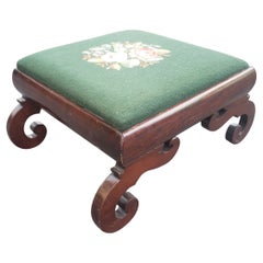 American Empire Mahogany and Needlepoint Upholstered Scrolled Legs Footstool