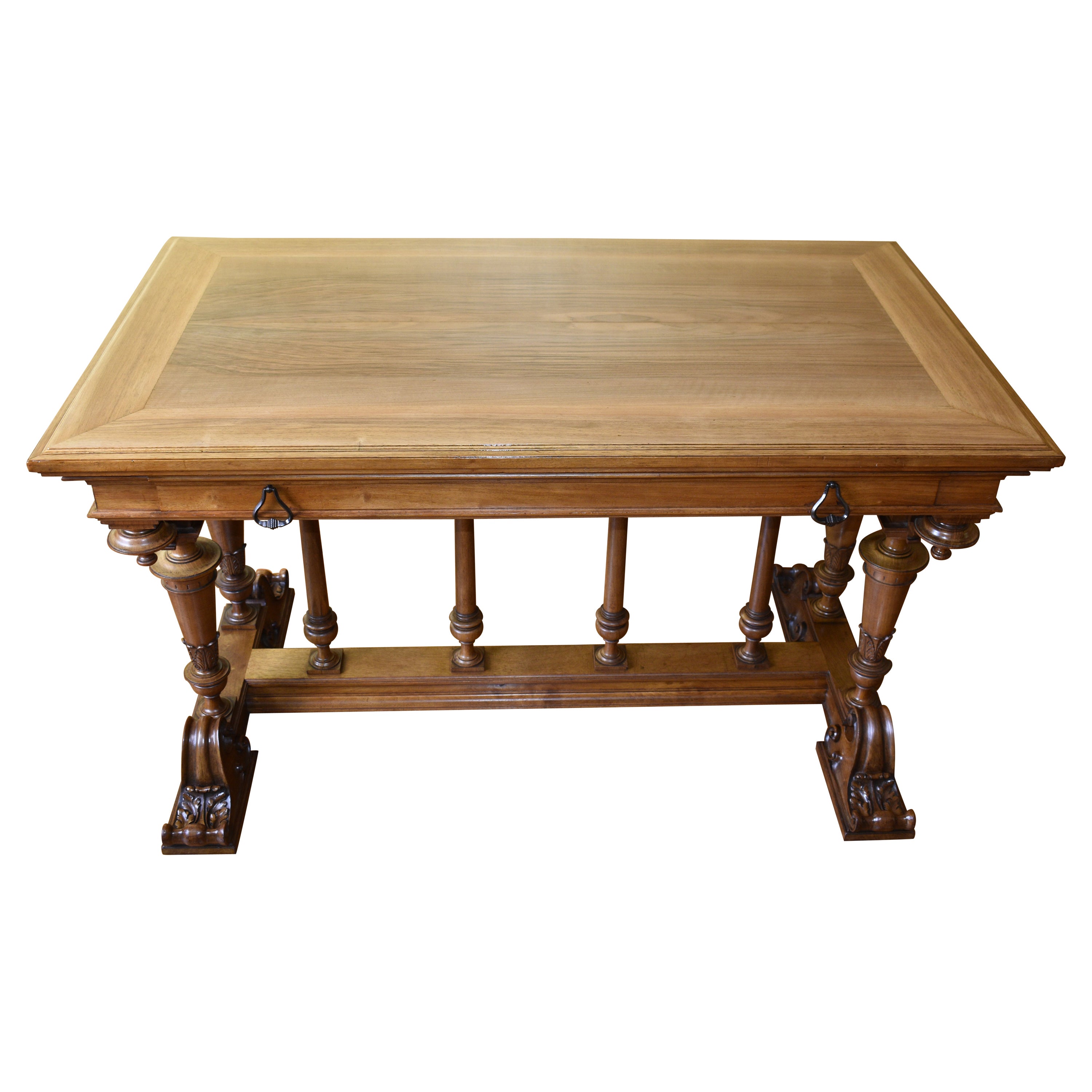Antique French Intricate Carved Walnut Table with Single Drawer For Sale