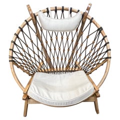 Modern Round 'Snowshoe' Wood & Woven Rope Lounge Chair, 4 Available 