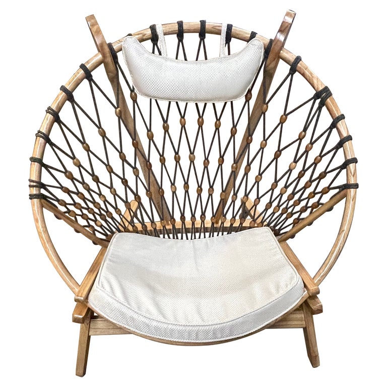 Fauteuil de salon rond moderne en bois et corde tissée, 4 pièces ...