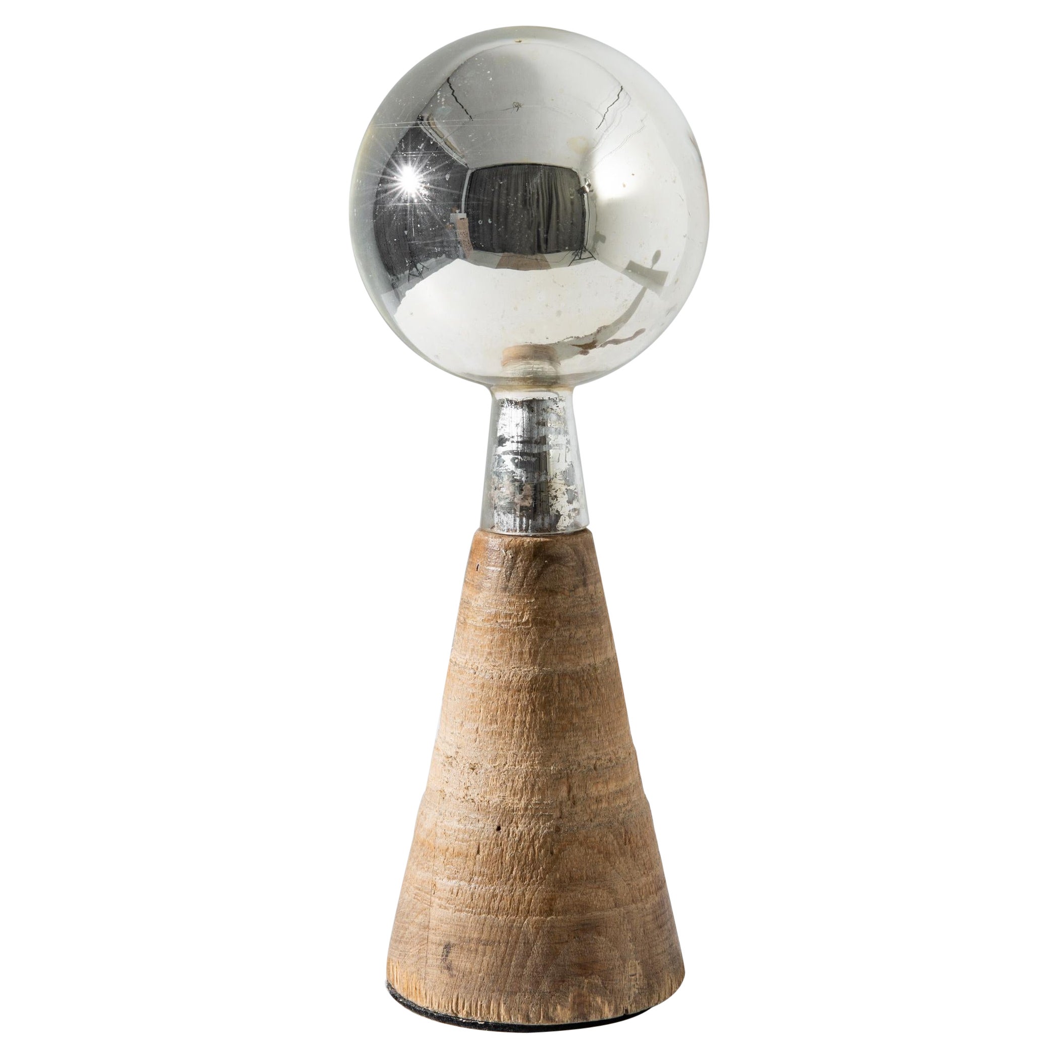 Vintage French Mirrored Sphere on Wooden Stand