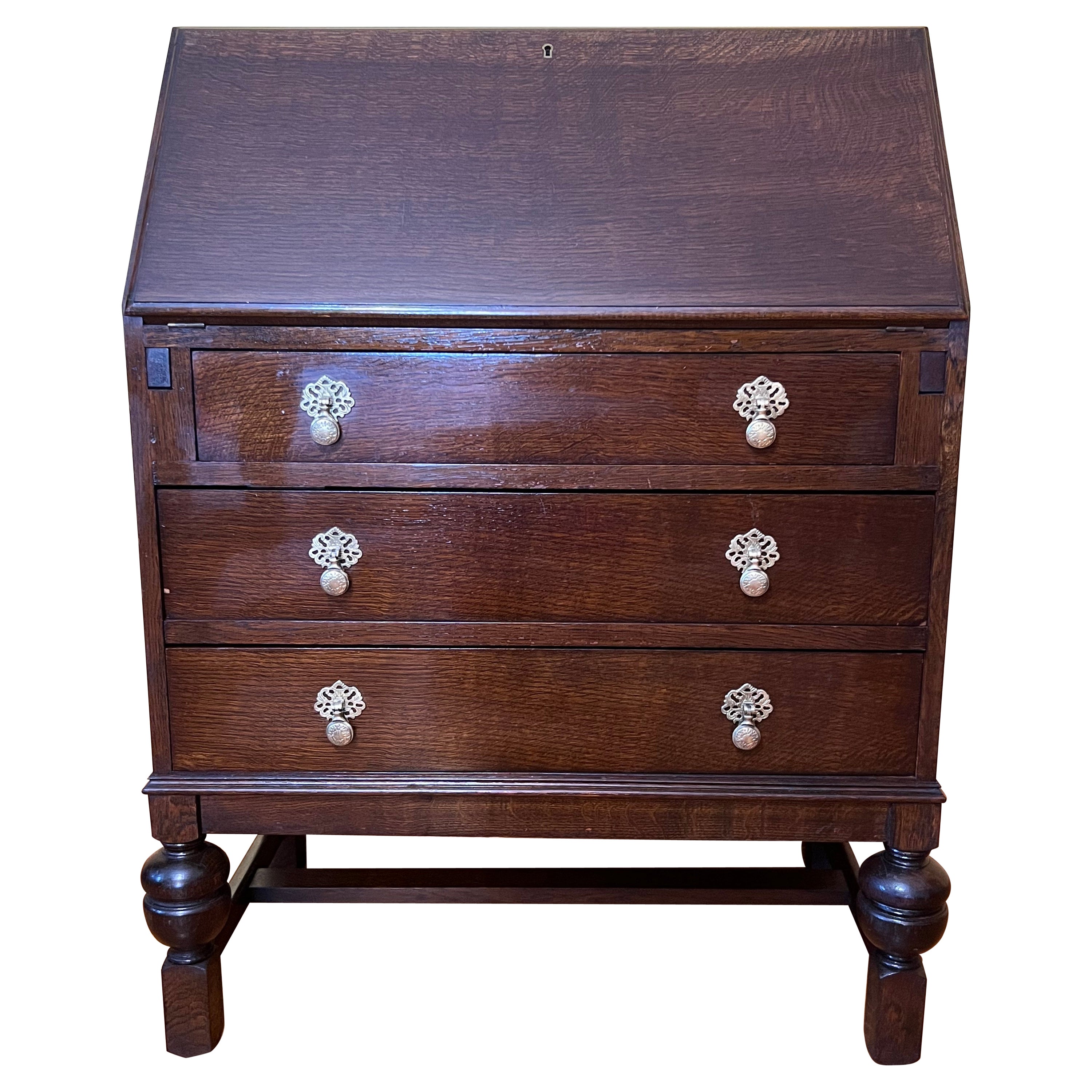 Antique English 1920s Bureau with Drawers For Sale