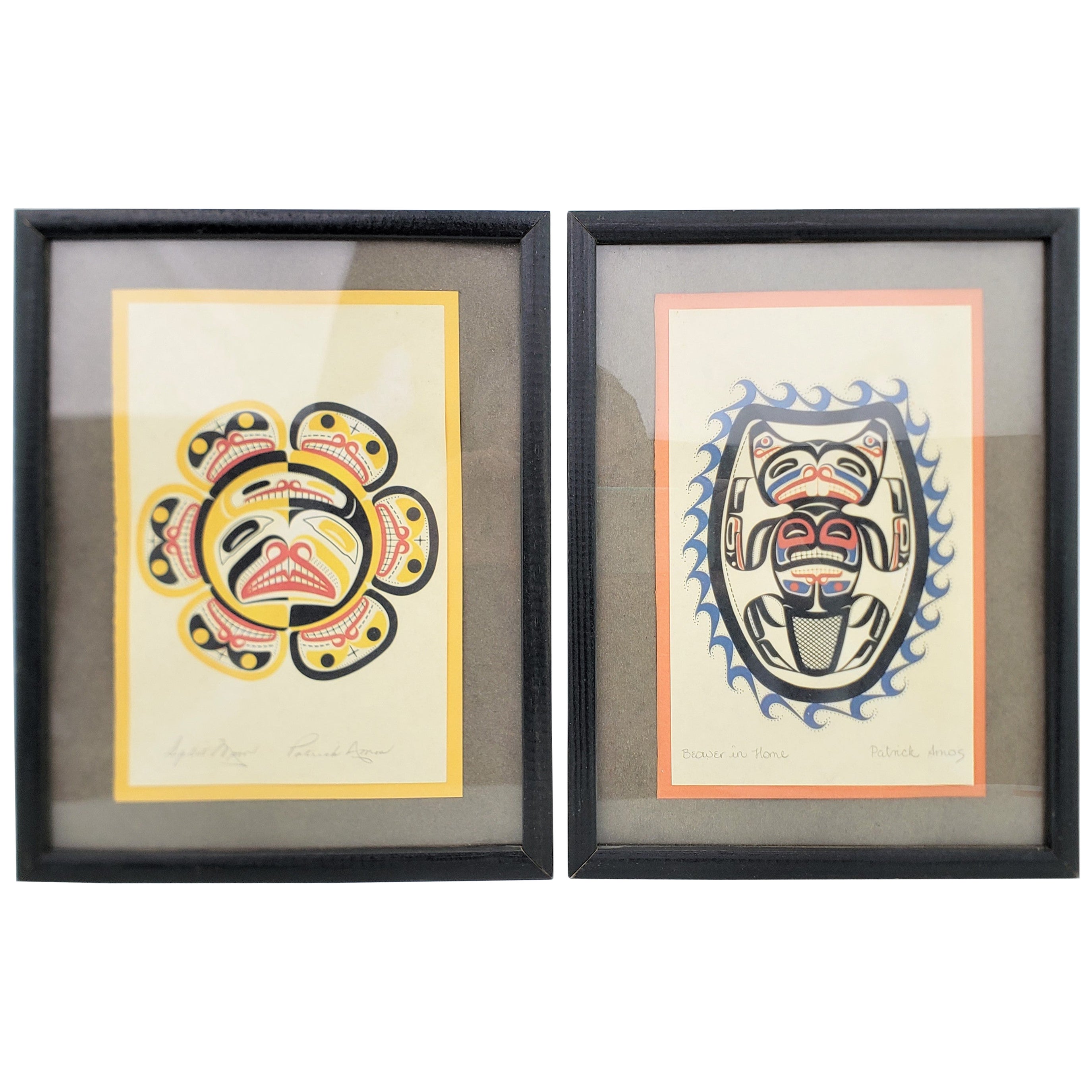 Pair of Signed Patrick Amos West Coast Nootka Haida Framed Prints For Sale