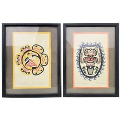 Retro Pair of Signed Patrick Amos West Coast Nootka Haida Framed Prints