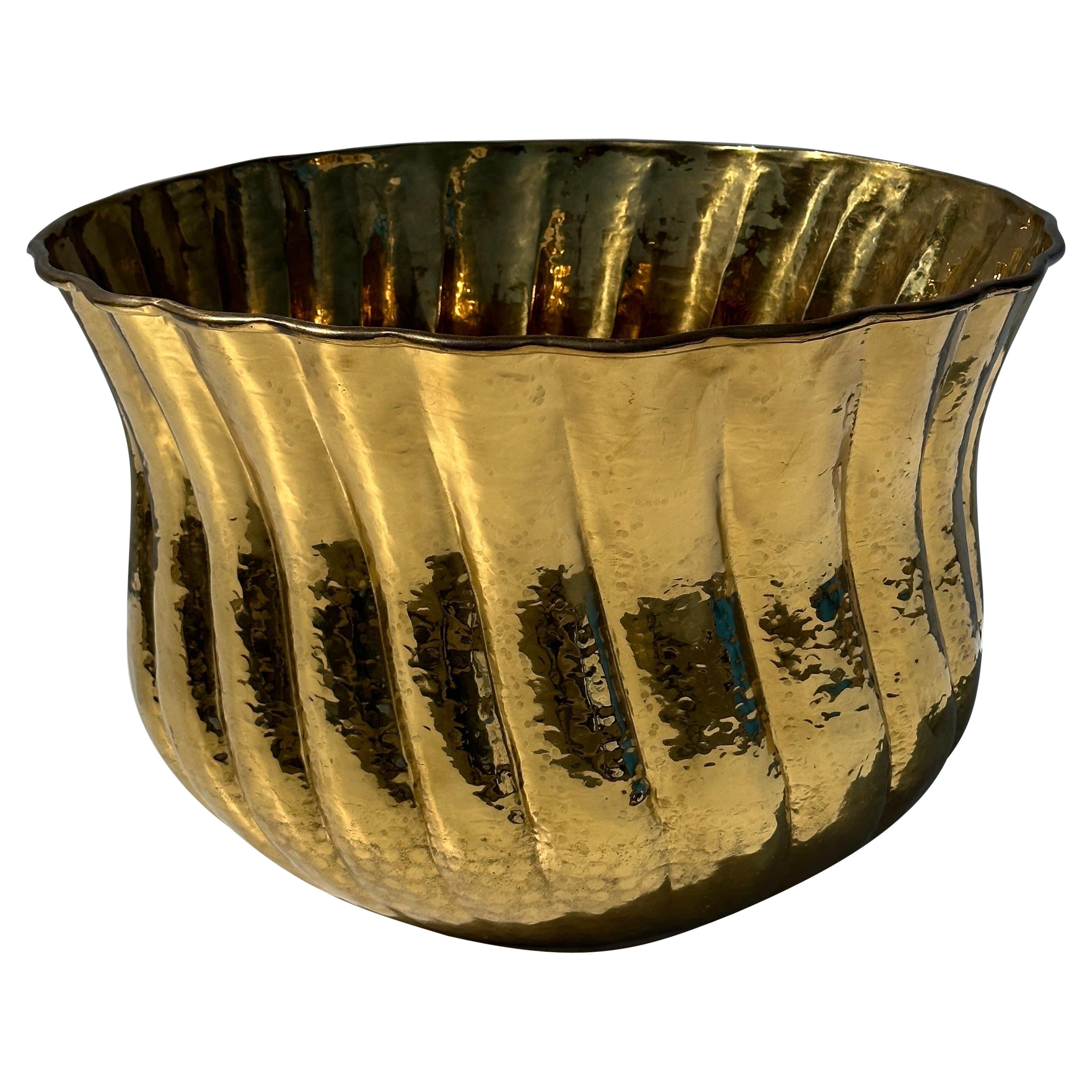 Large Ribbed Brass Planter  For Sale