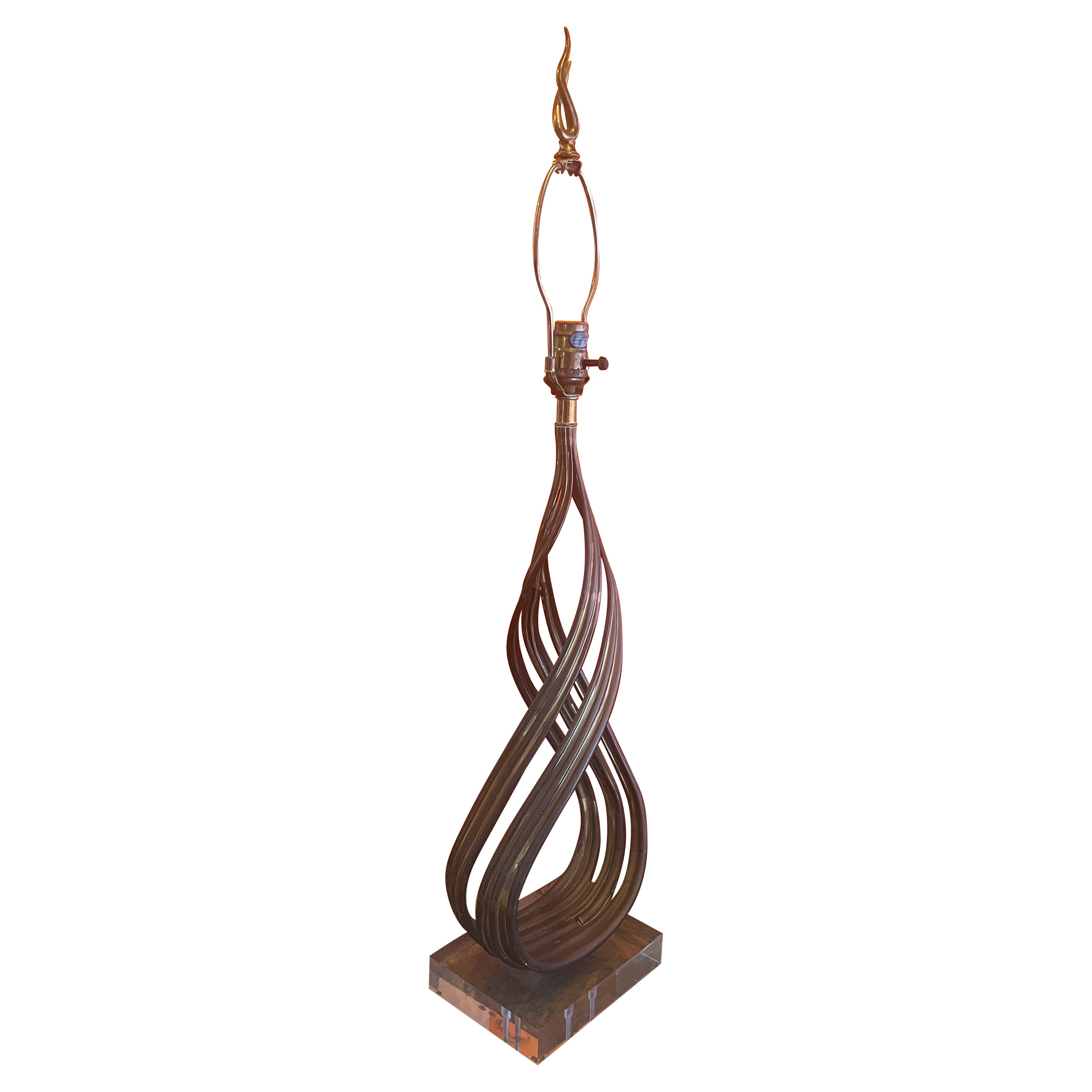 Große Tischlampe „Flame“ aus Bronze auf Lucite-Sockel von E.F. Chapman-Studios im Angebot