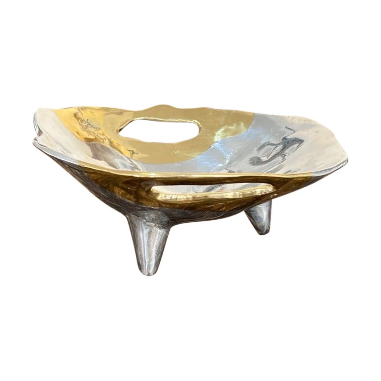 Brutalist Ethnic Sweet Bowl Handmade in Spain Aluminium Brass For Sale