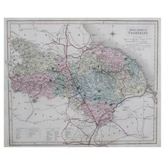 Original Antique English County Map, North Yorkshire, J & C Walker, 1851