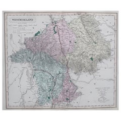 Original Antique English County Map, Cumbria, J & C Walker, 1851