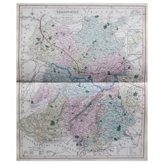 Original Antique English County Map, Shropshire. J & C Walker, 1851