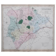 Original Antique English County Map, Rutland, J & C Walker, 1851