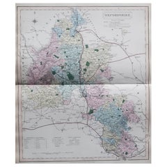 Original Antique English County Map, Oxfordshire, J & C Walker, 1851