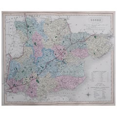 Original Antique English County Map, Essex. J & C Walker. 1851