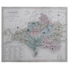 Original Antique English County Map, Dorset, J & C Walker, 1851
