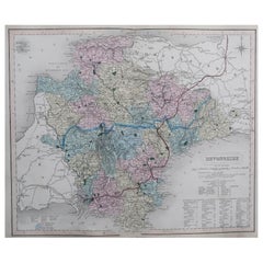 Original Antique English County Map, Devon, J & C Walker, 1851