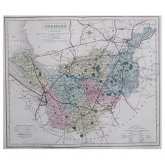 Original Antique English County Map, Cheshire, J & C Walker, 1851